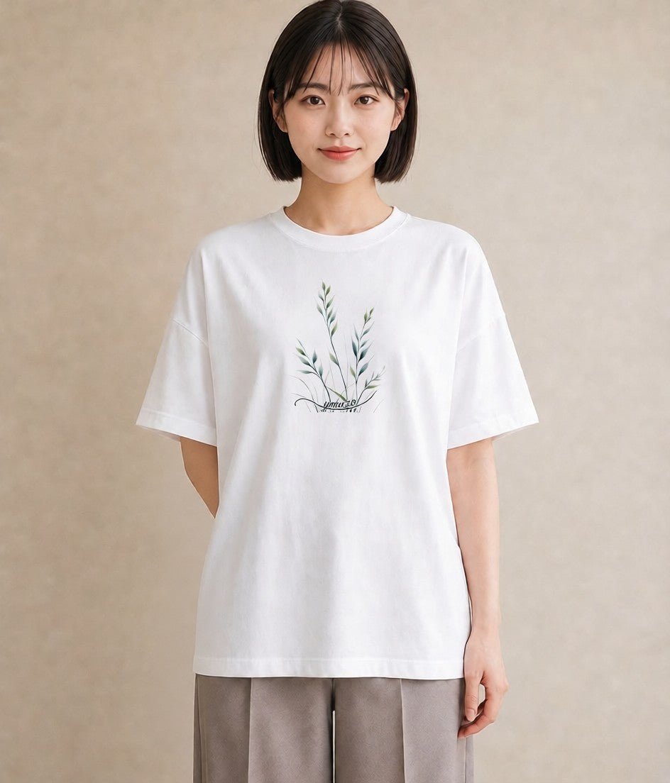グラフィックTシャツ レディース 芝生 植物 ボタニカル イラスト 抜け感 おしゃれギフト 社会人 白T