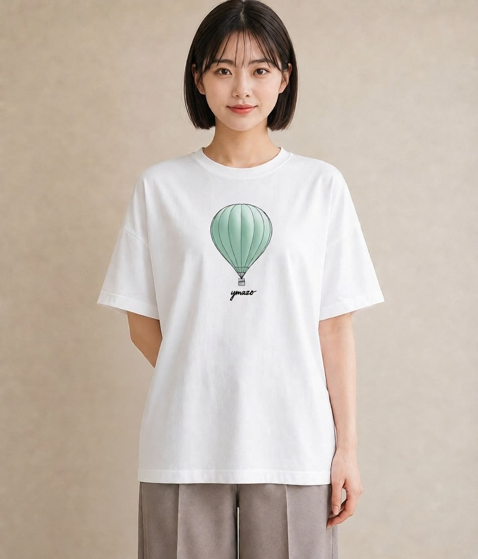 半袖Tシャツ レディース 紙風船 和紙 ナチュラル アンティーク イラスト アート風 買い物 夏コーデ 白T