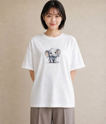 Tシャツ レディース ぞう 動物 アニマル イラスト カジュアル 20代 カジュアルコーデ 白T