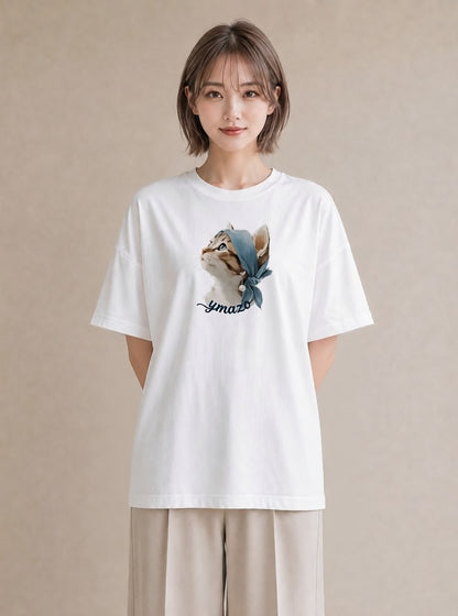 グラフィックTシャツ レディース アメリカンショートヘア 猫 ねこ イラスト 可愛い 旅行用 海 白T