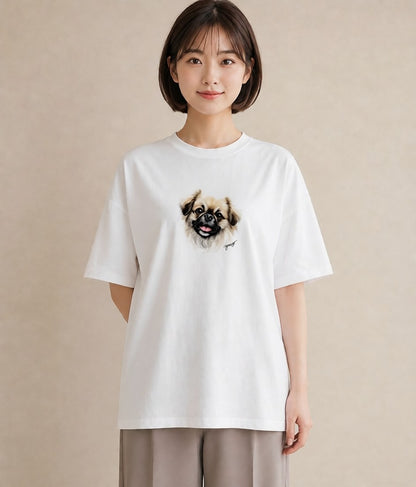 プリントTシャツ レディース 狆 犬 いぬ イラスト お洒落 レイヤード 友達ギフト 白T