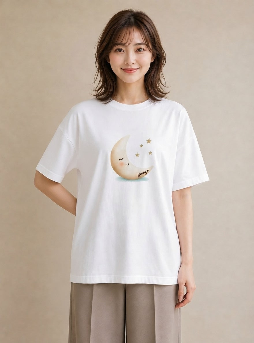 グラフィックTシャツ レディース 月 星空 宇宙 イラスト ヴィンテージ風 部屋着 女性向けギフト 白T