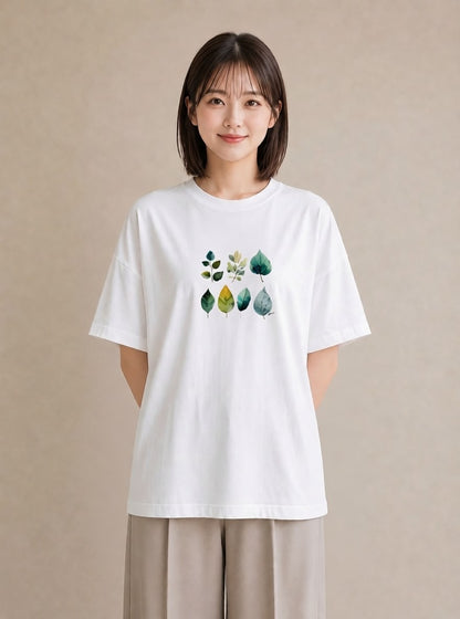 デザインTシャツ レディース 葉っぱ 植物 ボタニカル イラスト 線画 親子 20代 白T