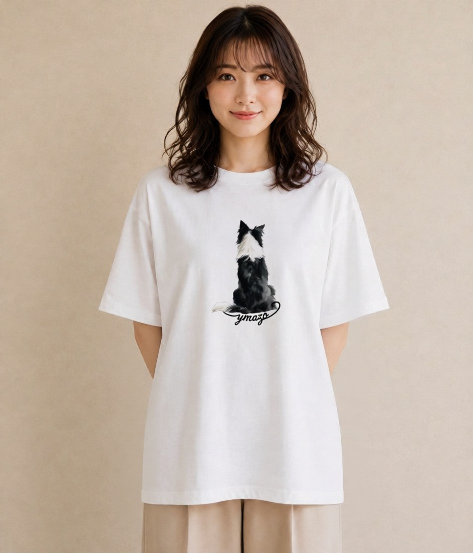 グラフィックTシャツ レディース ボーダーコリー 犬 いぬ イラスト 抜け感 誕生日プレゼント 綿100 白T