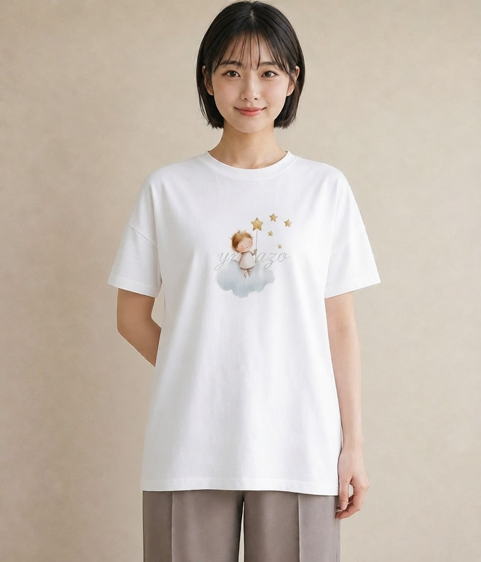 プリントTシャツ レディース 星 星空 宇宙 イラスト 旅行コーデ デート 帰省 白T