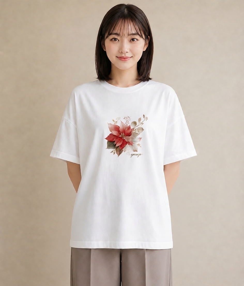 デザインTシャツ レディース 彼岸花 花 花柄 イラスト ラフ レイヤード 白T