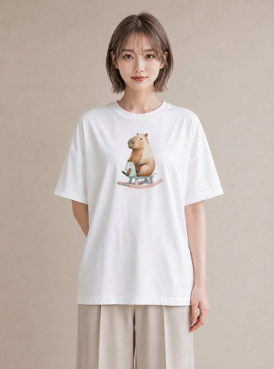 Tシャツ レディース デグー ペット 動物 イラスト ラフカジュアル お揃い 親子 白T