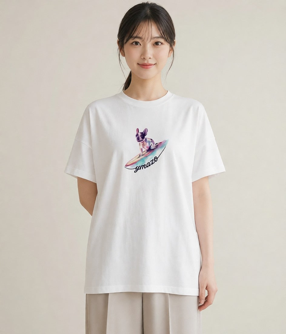 プリントTシャツ レディース フレンチブルドッグ フレブル 犬 いぬ イラスト ヴィンテージ風 社会人 女性 白T