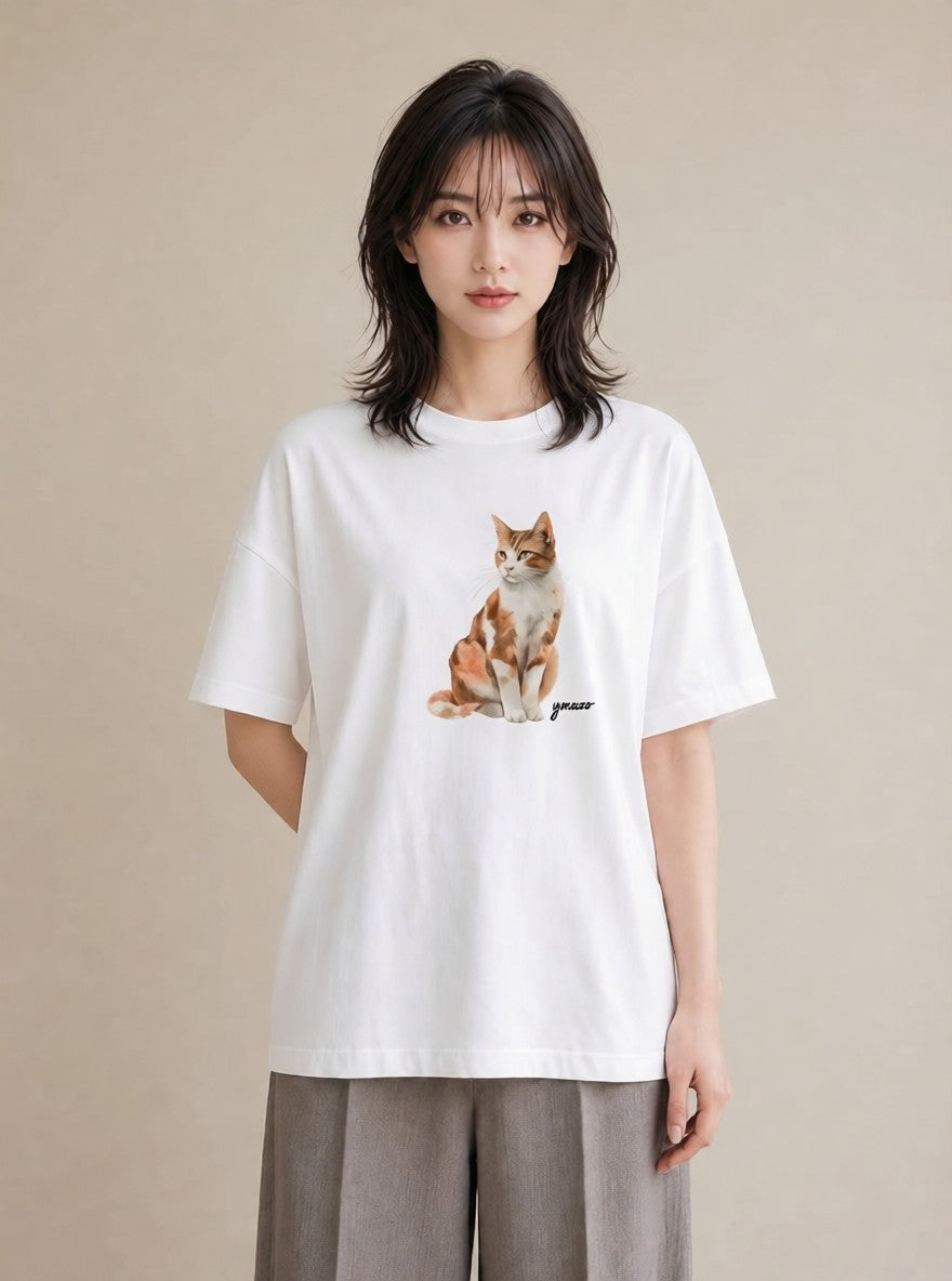 グラフィックTシャツ レディース スコティッシュフォールド 猫 ねこ イラスト シンプル 送別ギフト 通勤 白T