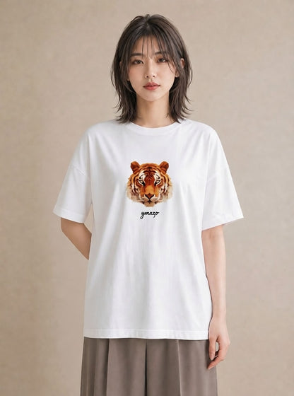 半袖Tシャツ レディース とら 動物 アニマル イラスト カジュアル ペアコーデ 秋コーデ 白T