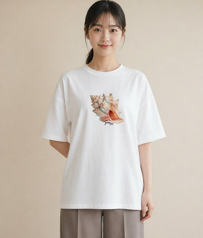 半袖Tシャツ レディース 貝 海の生き物 海 イラスト 普段使い カフェ巡り 白T