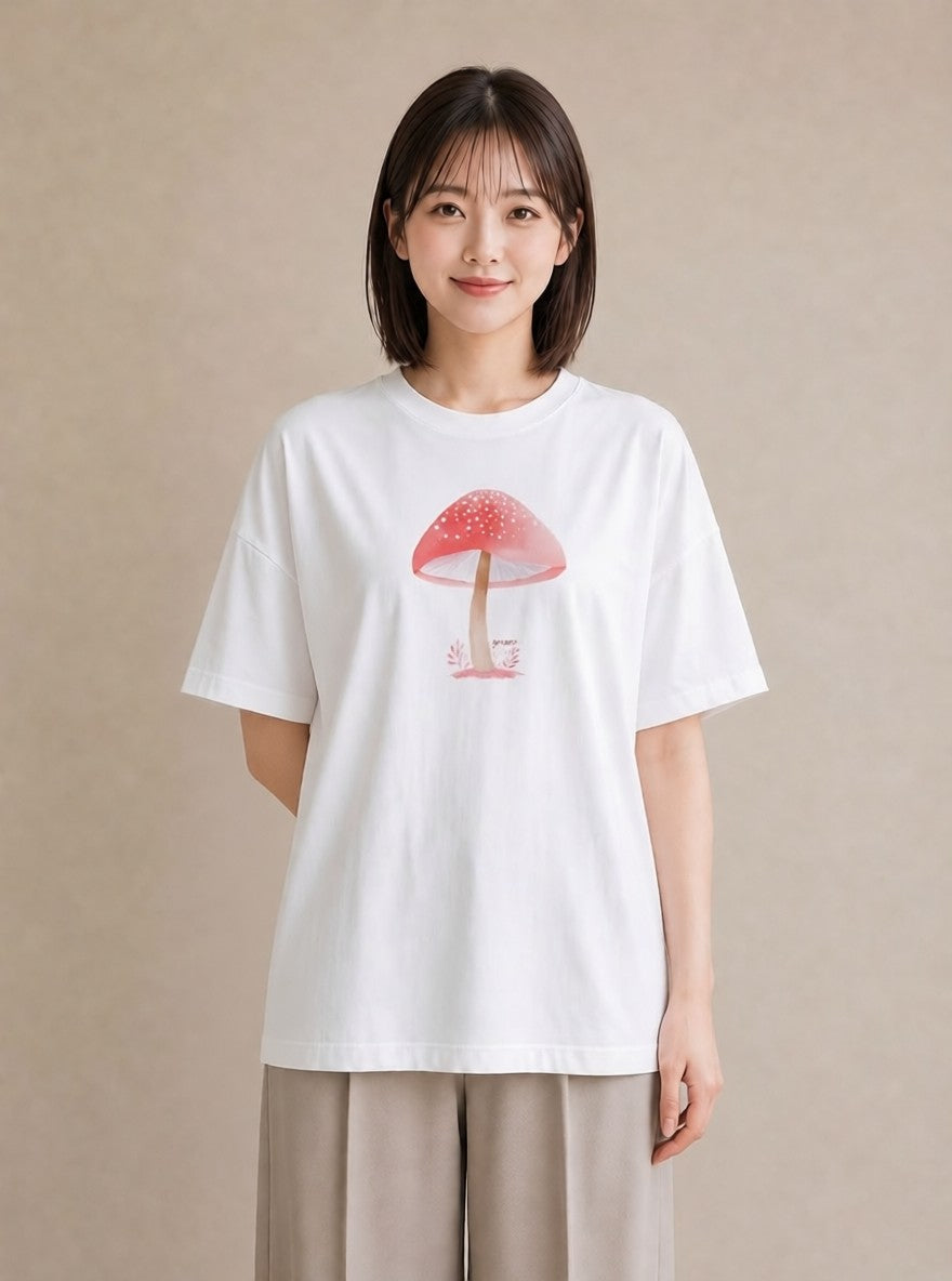 プリントTシャツ レディース きのこ 植物 ボタニカル イラスト ユニーク 母の日 ビーチ 白T