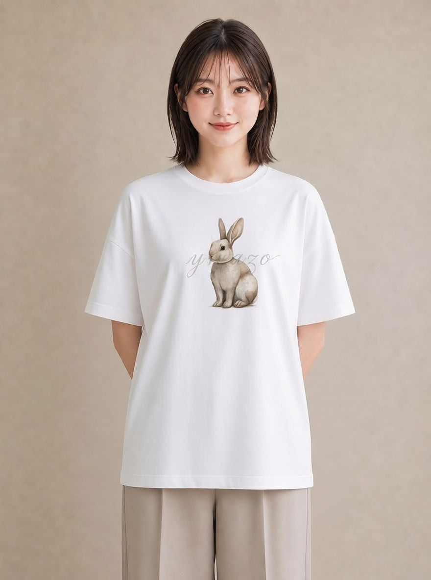 デザインTシャツ レディース ウサギ系野生 動物 アニマル イラスト ナチュラル 誕生日プレゼント 綿100 白T