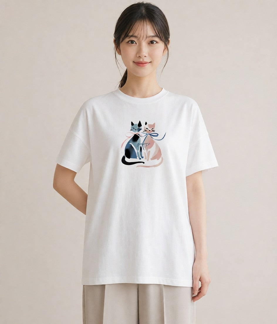 Tシャツ レディース シャム柄 猫 ねこ イラスト レトロ 女子会 お揃い 白T