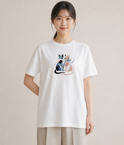 Tシャツ レディース シャム柄 猫 ねこ イラスト レトロ 女子会 お揃い 白T