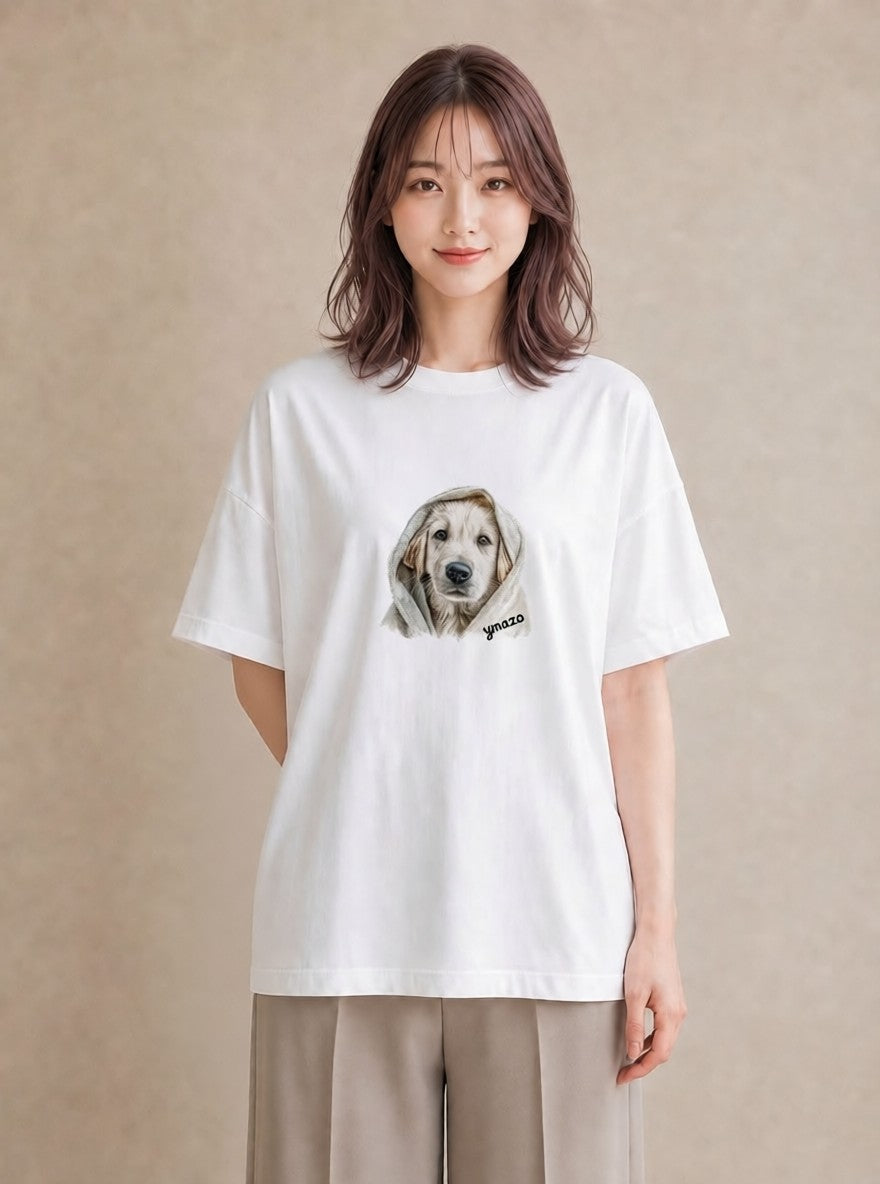 半袖Tシャツ レディース ゴールデンレトリバー ゴールデン 犬 いぬ イラスト きれいめカジュアル 買い物 夏コーデ 白T
