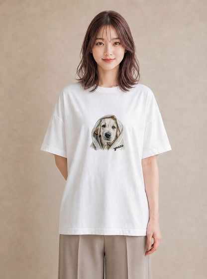 半袖Tシャツ レディース ゴールデンレトリバー ゴールデン 犬 いぬ イラスト きれいめカジュアル 買い物 夏コーデ 白T