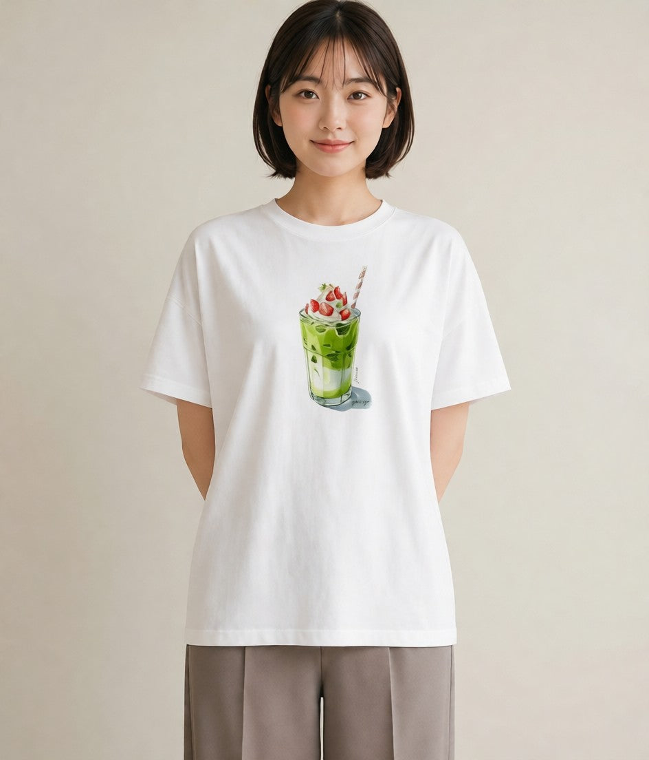 デザインTシャツ レディース 抹茶 食べ物 フード イラスト ペアコーデ 秋コーデ 白T