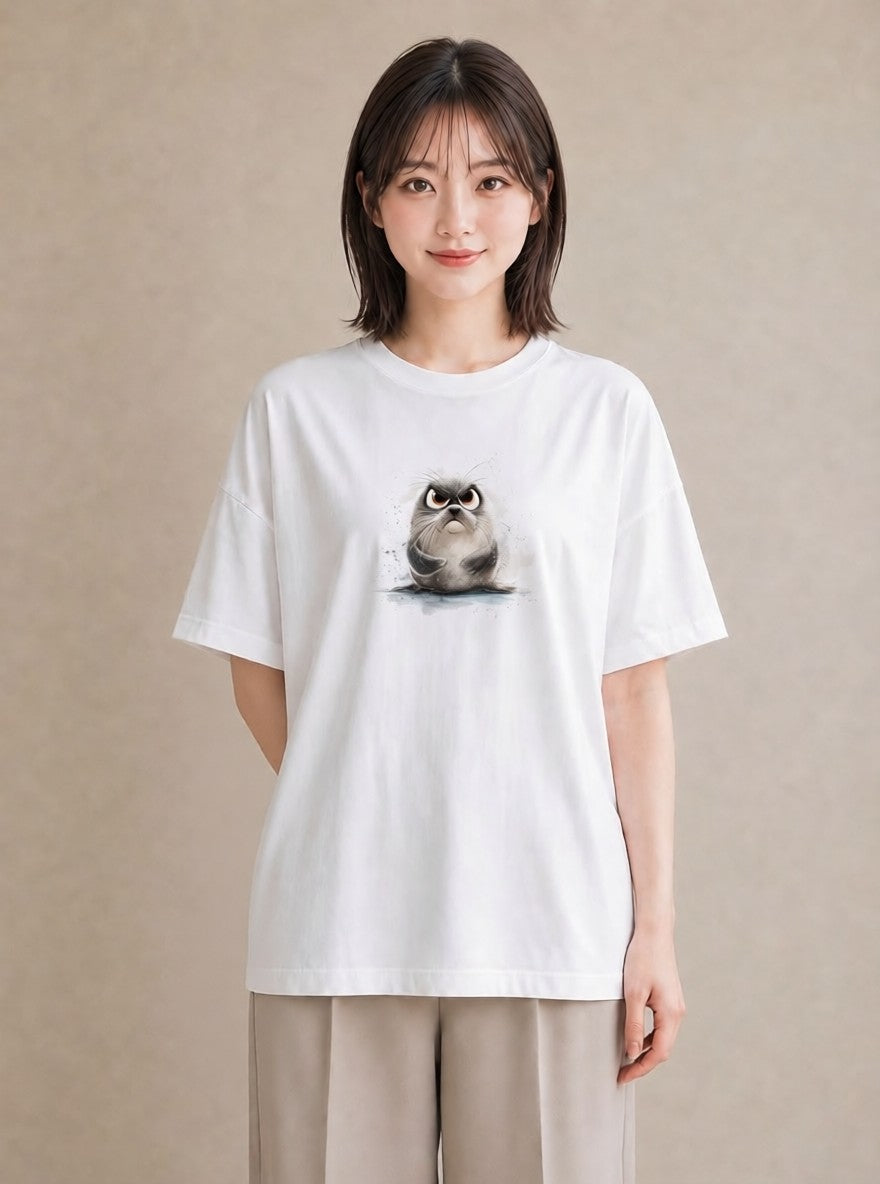 プリントTシャツ レディース ラッコ 動物 アニマル イラスト ヴィンテージ風 自分用 ルームウェア 白T