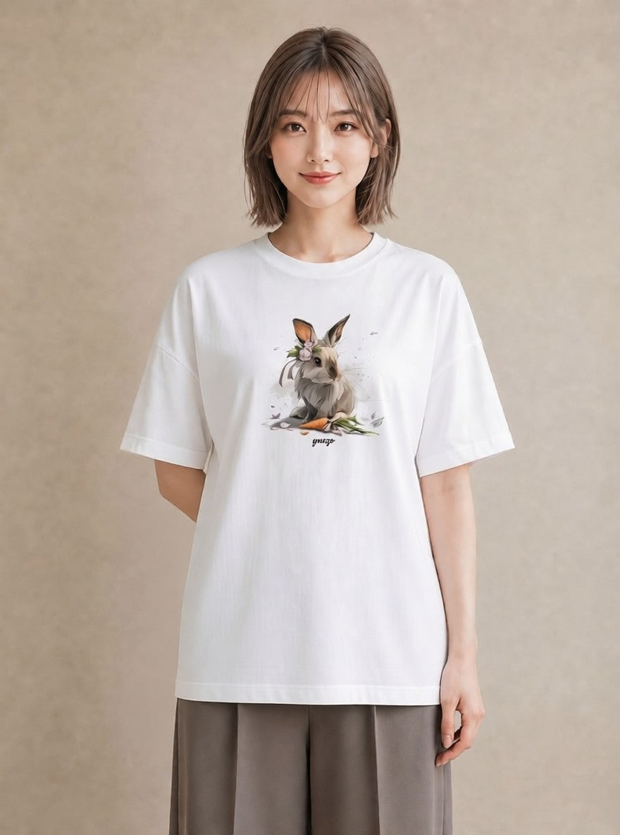 半袖Tシャツ レディース ホーランドロップ ペット 動物 イラスト シック 春服 ミセス 白T