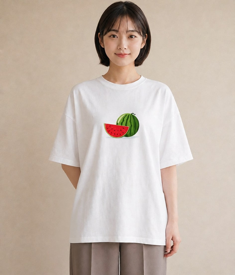 グラフィックTシャツ レディース メロン 食べ物 フード イラスト カジュアル 送別ギフト 通勤 白T