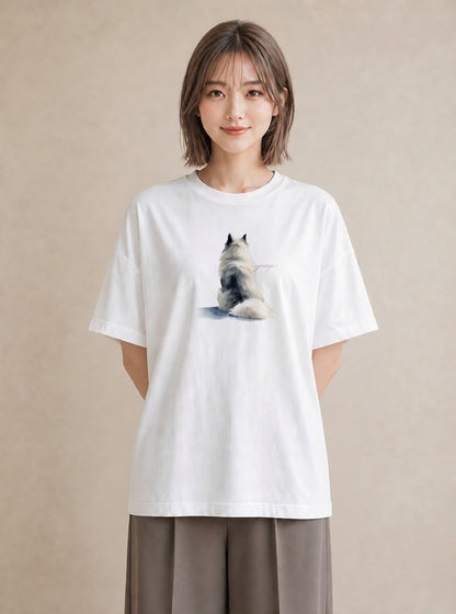 半袖Tシャツ レディース ロシアンブルー 猫 ねこ イラスト 帰省 ラフ 白T