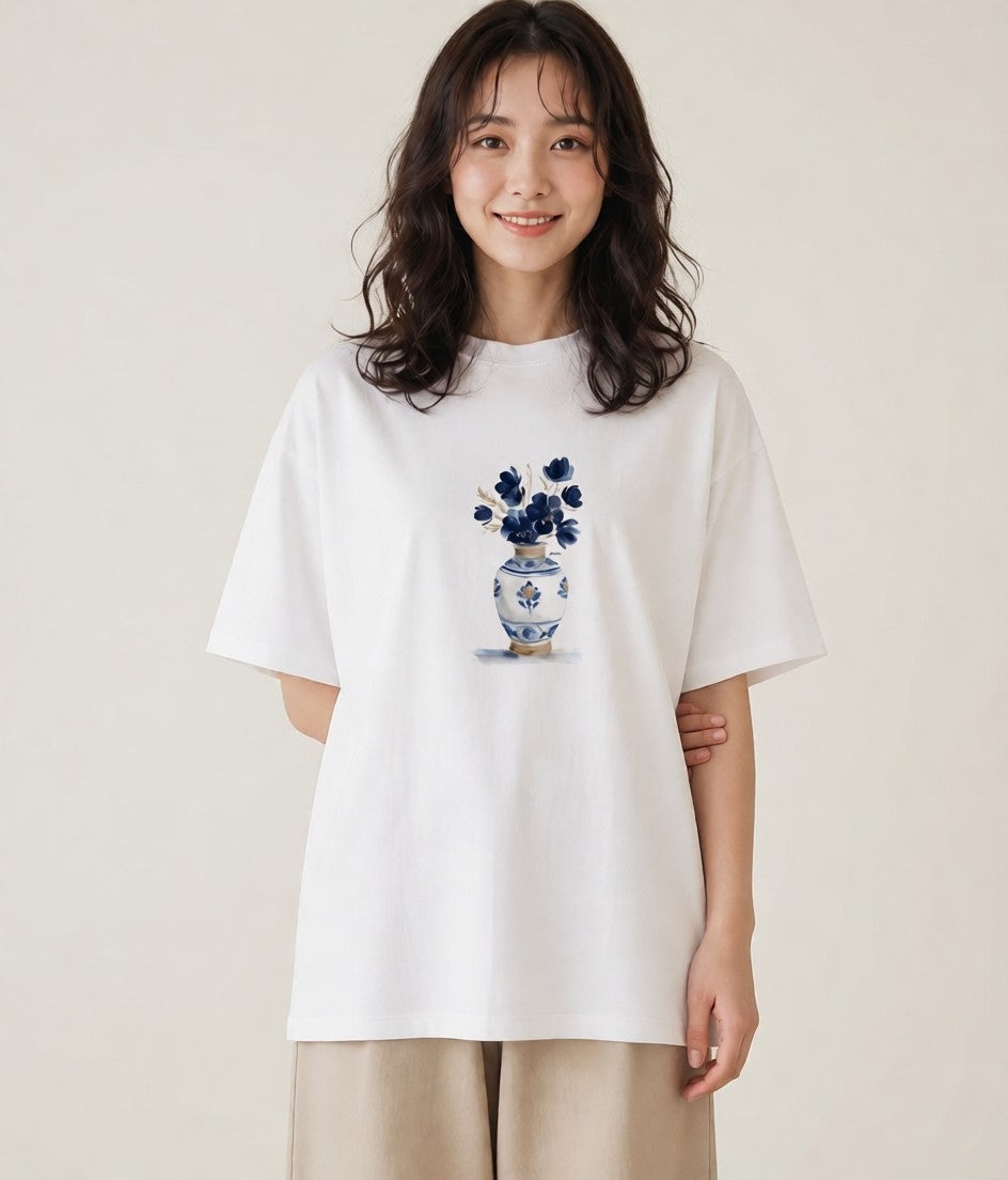 半袖Tシャツ レディース 夕暮れ バルコニー 夕焼け ナチュラル アンティーク イラスト デイリーウェア 休日 白T