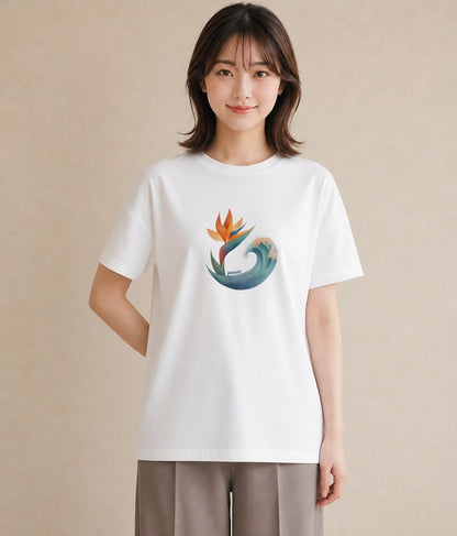 半袖Tシャツ レディース 波 星空 宇宙 イラスト 手描き風 お揃い 親子 白T