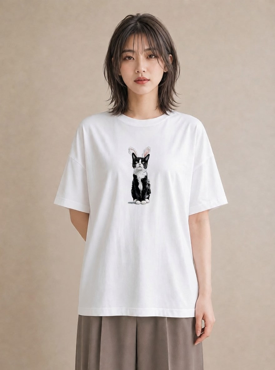 半袖Tシャツ レディース 靴下猫 猫 ねこ イラスト ポップ 旅行 母娘コーデ 白T