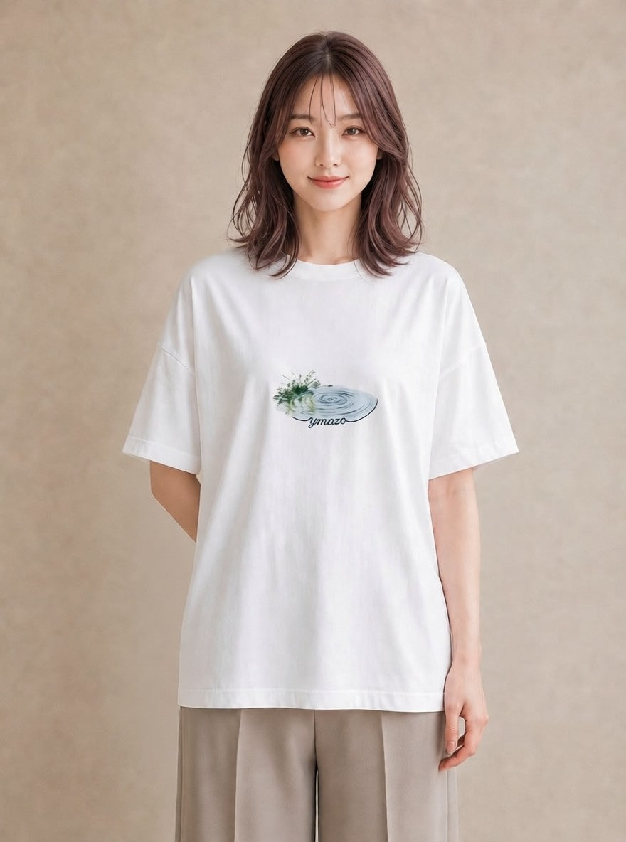 デザインTシャツ レディース 雨上がりの小道 雨上がり 小道 ナチュラル アンティーク イラスト モード 夏コーデ 通学 白T
