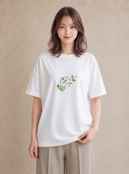 Tシャツ レディース すずらん 花 花柄 イラスト きれいめ 春服 ミセス 白T