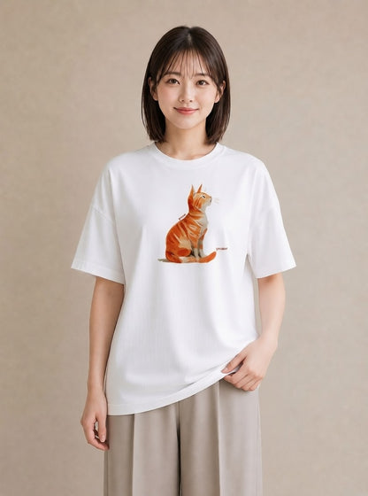 Tシャツ レディース ブリティッシュショートヘア 猫 ねこ イラスト ラフカジュアル ラフ レイヤード 白T