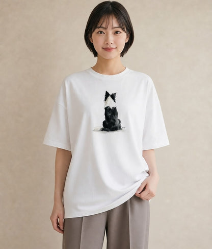 半袖Tシャツ レディース いぬ 犬 ワンコ イラスト シンプル 帰省 ラフ 白T