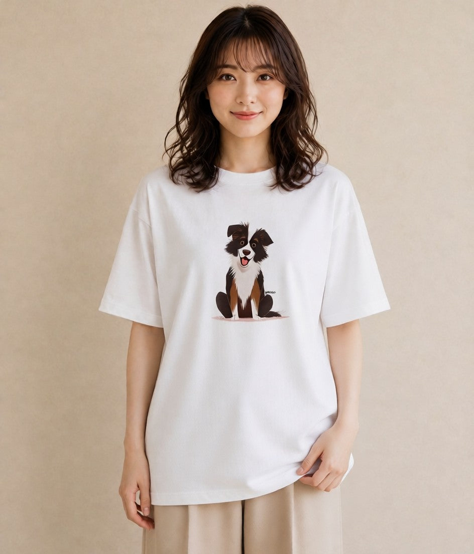 グラフィックTシャツ レディース ボーダーコリー 犬 いぬ イラスト フェミニン 春コーデ 姉妹 白T