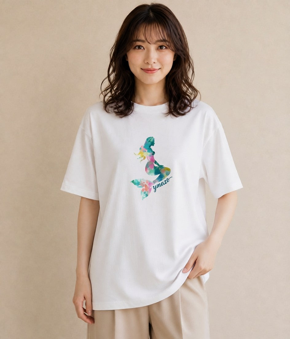 半袖Tシャツ レディース 人魚 海の生き物 海 イラスト ヴィンテージ風 女子会 お揃い 白T