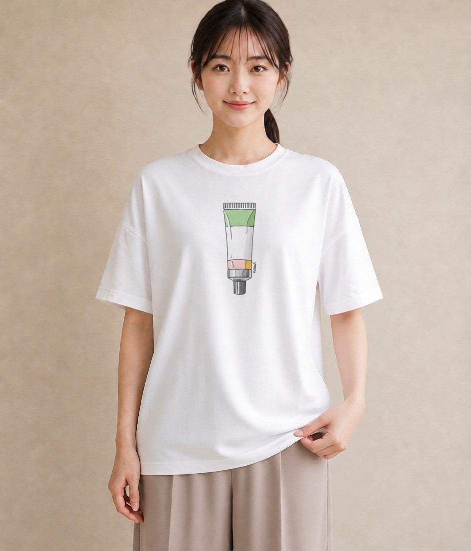 グラフィックTシャツ レディース ミルク 食べ物 フード イラスト アート風 海 カフェ巡り 白T