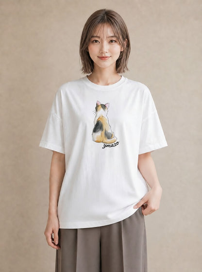 プリントTシャツ レディース マンチカン 猫 ねこ イラスト ボタニカル お出かけ 普段着 白T