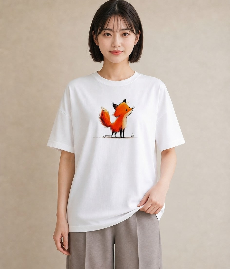 Tシャツ レディース きつね 動物 アニマル イラスト ポップ 旅行用 海 白T