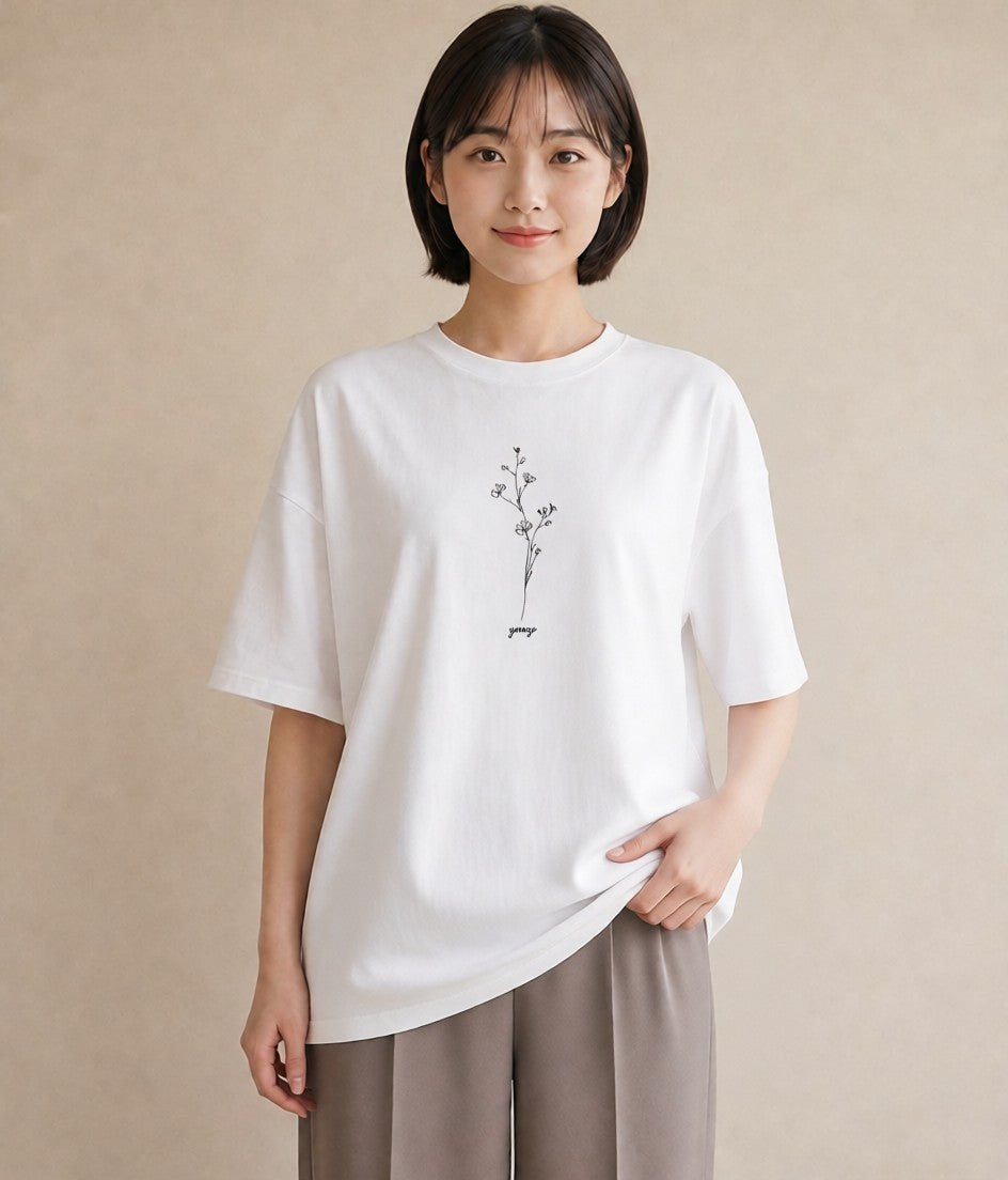 プリントTシャツ レディース 小花 花 フラワー イラスト きれいめ 旅行用 海 白T