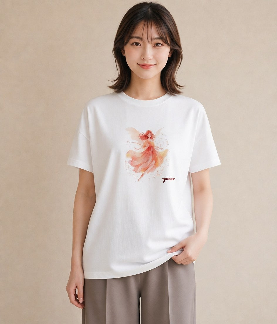 Tシャツ レディース ホタル 昆虫 虫 イラスト 上品 デイリーウェア 休日 白T