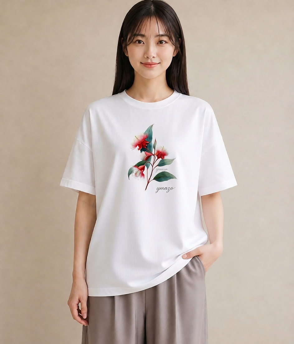 デザインTシャツ レディース ミモザ 花 花柄 イラスト ナチュラル 自分用 ルームウェア 白T
