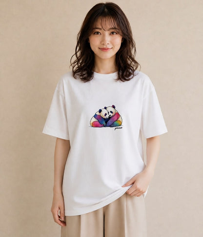Tシャツ レディース パンダ 動物 アニマル イラスト ボタニカル 社会人 女性 白T