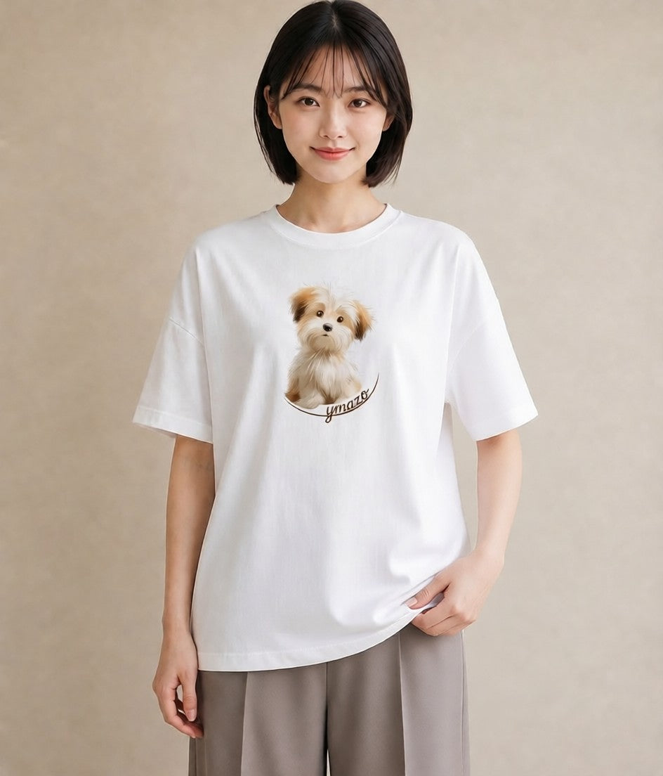 デザインTシャツ レディース いぬ 犬 ワンコ イラスト ガーリー ルームウェア ギフト 白T