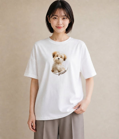 デザインTシャツ レディース いぬ 犬 ワンコ イラスト ガーリー ルームウェア ギフト 白T