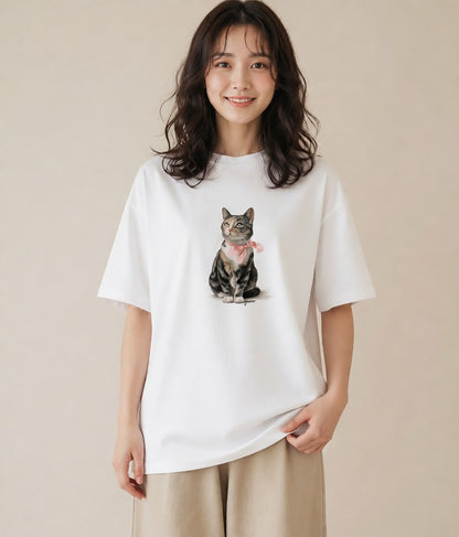 半袖Tシャツ レディース 猫 ねこ イラスト アート風 部屋着 女性向けギフト 白T