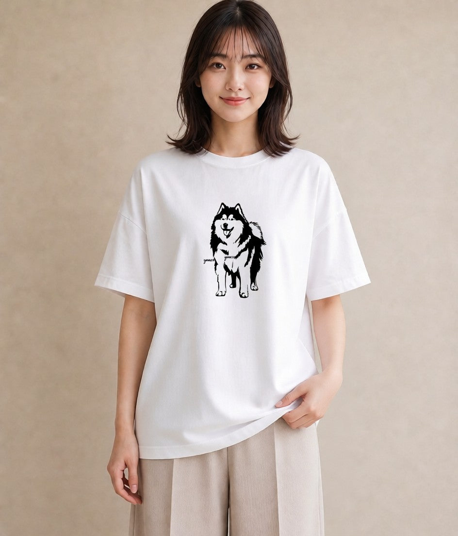 Tシャツ レディース シベリアンハスキー 犬 いぬ イラスト 帰省 ラフ 白T