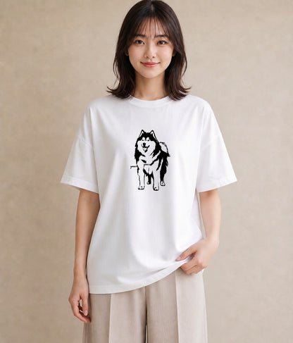 Tシャツ レディース シベリアンハスキー 犬 いぬ イラスト 帰省 ラフ 白T