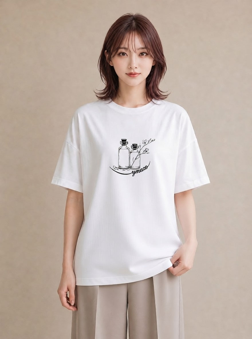 グラフィックTシャツ レディース 香水 香水瓶 パフューム イラスト きれいめカジュアル 部屋着 女性向けギフト 白T