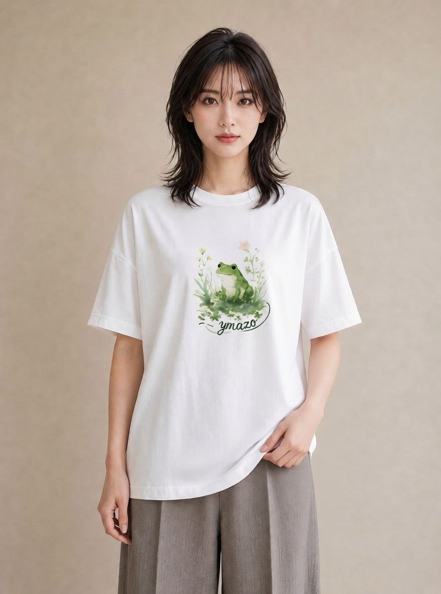 デザインTシャツ レディース アマガエル ペット 動物 イラスト シック 20代 カジュアルコーデ 白T