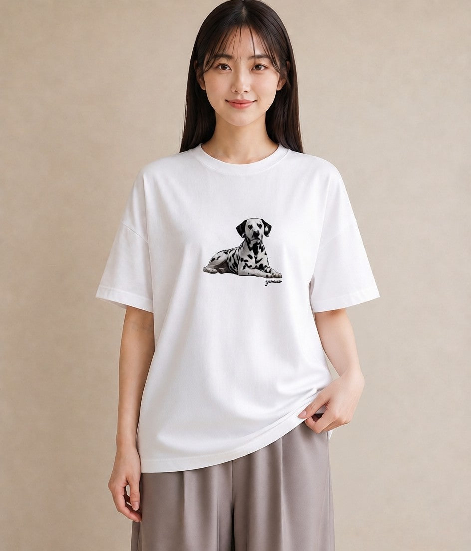 Tシャツ レディース ダルメシアン 犬 いぬ イラスト ナチュラル 社会人 女性 白T